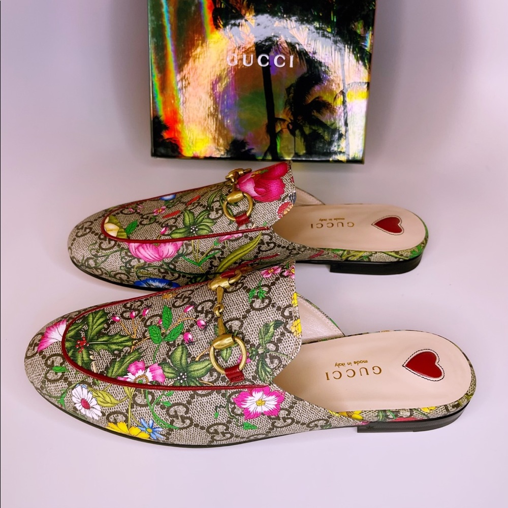 GUCCI Princetown Horsebit GG Supreme Flora Print Slippers Sandals Slip-on Shoes - Picture 13 of 13